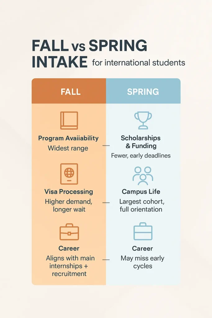 Fall vs spring intake for Pakistani students — September intake 2027 and January intake 2027 planning calendar