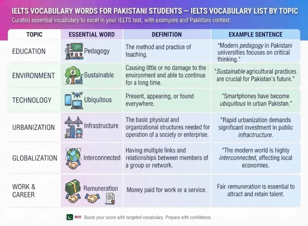 IELTS vocabulary words for Pakistani students — IELTS vocabulary list by topic