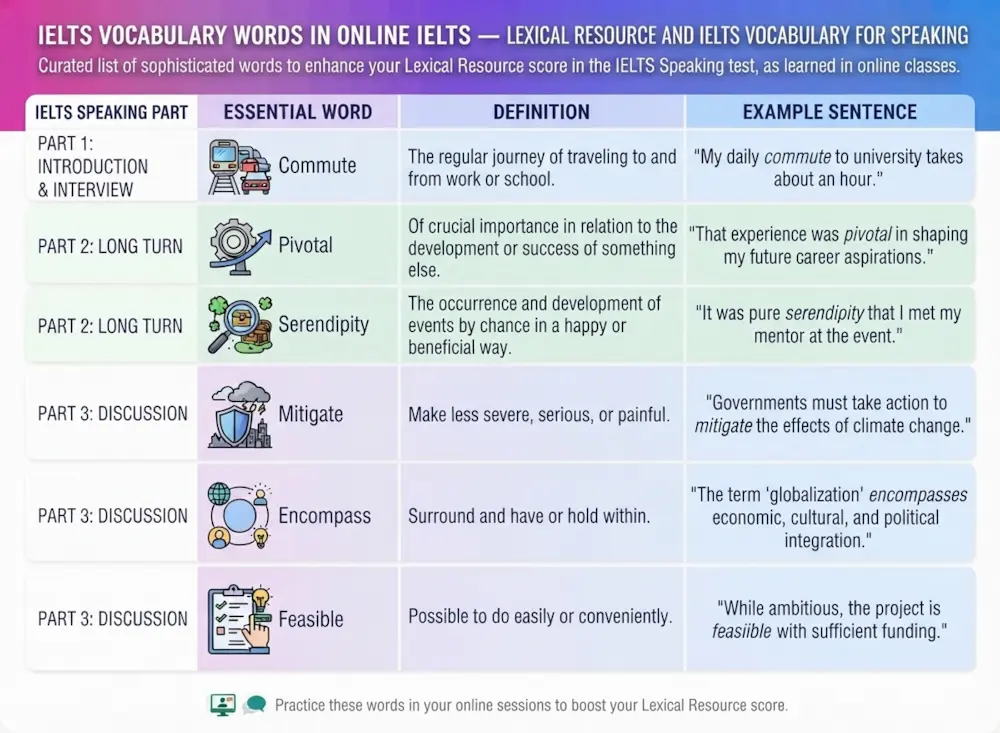 IELTS vocabulary words in online IELTS classes — lexical resource and IELTS vocabulary for speaking]