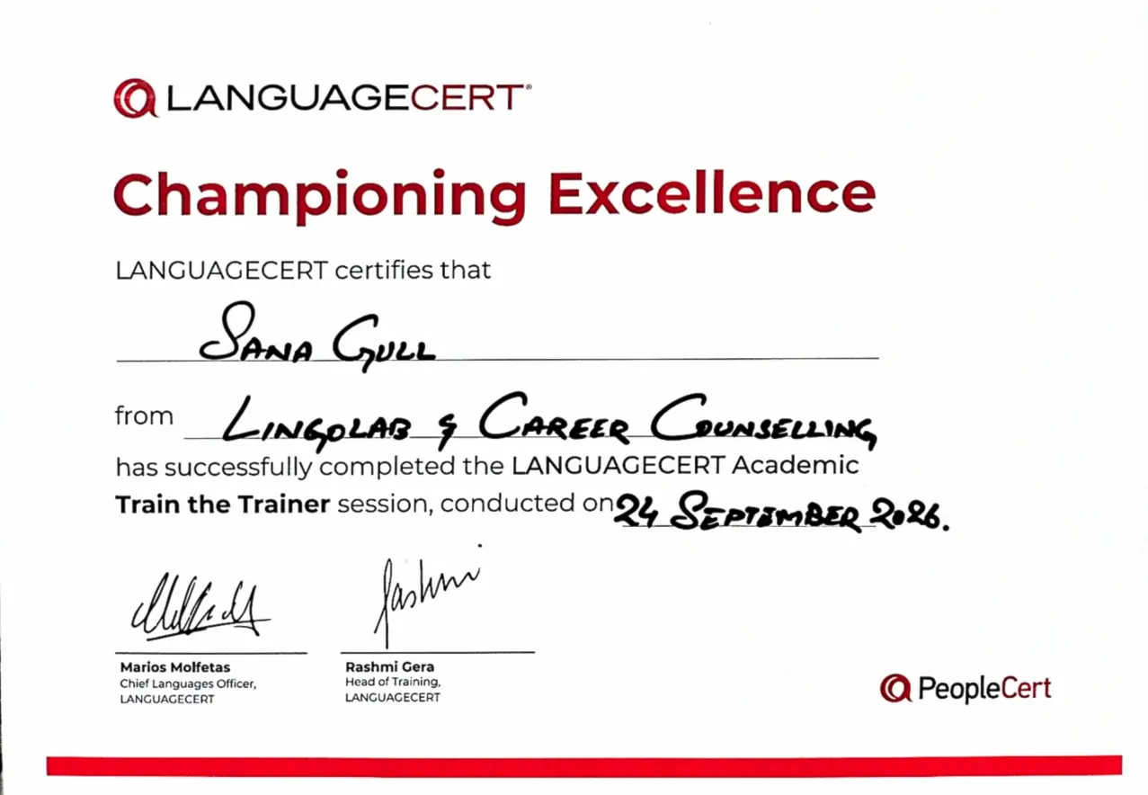 Sana Gull LanguageCert certificate