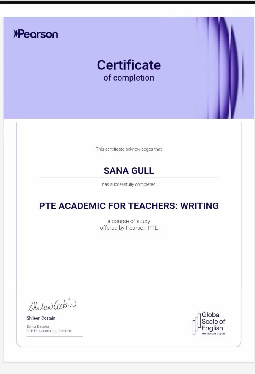 Sana Gull Pearson certificate 2