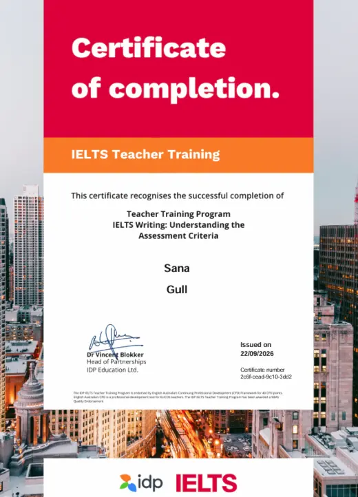 Sana Gull IDP certificate 2
